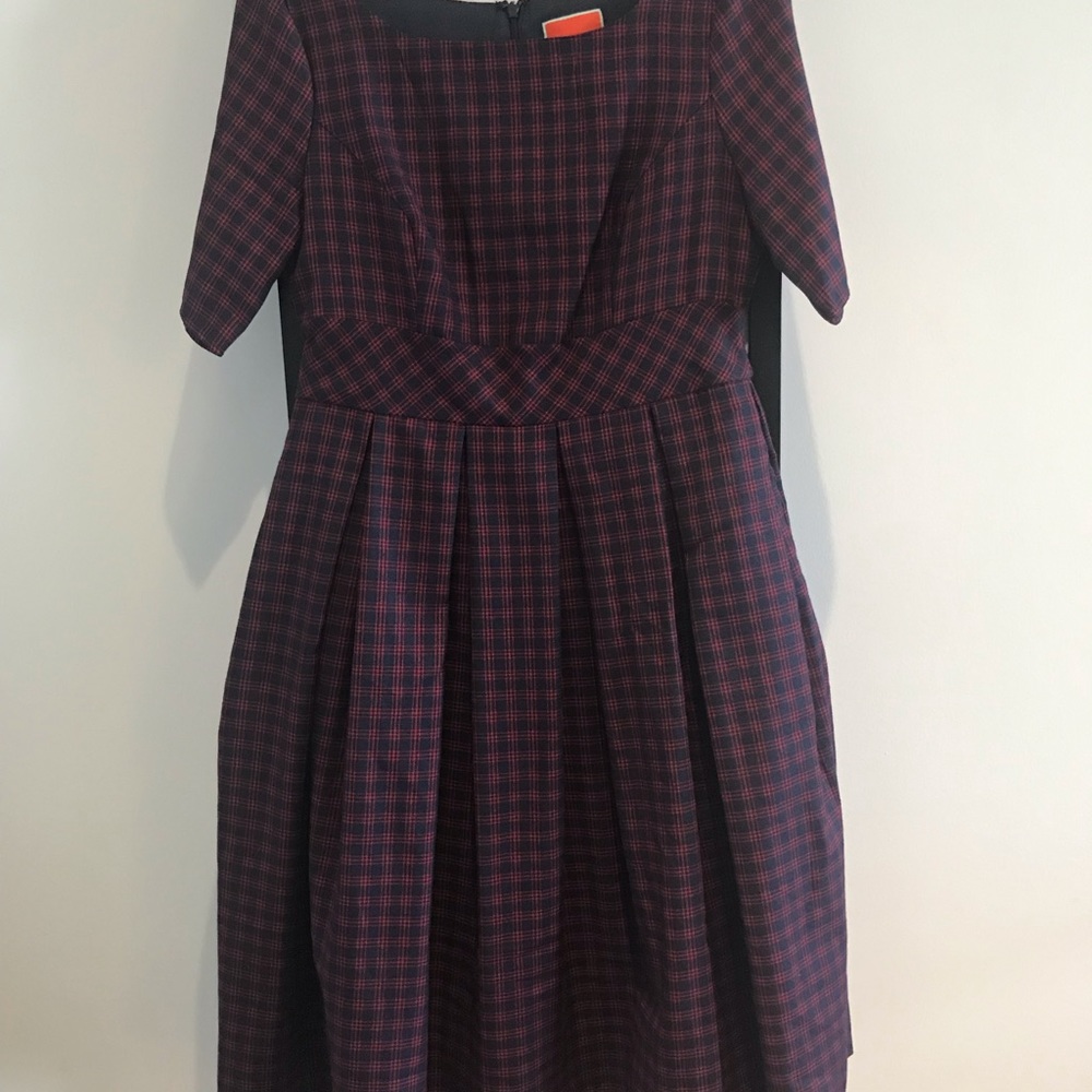 Navy/red plaid Modcloth fit and flare dress.